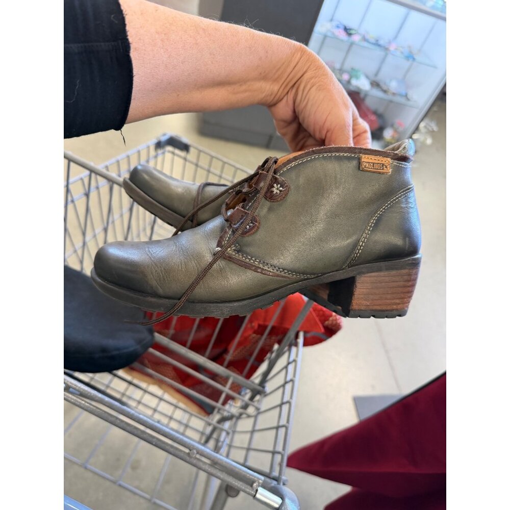 Pikolinos Womens Leather Ankle Boots Size 39 Sage Green Low Heeled Lace Up - Picture 14 of 14